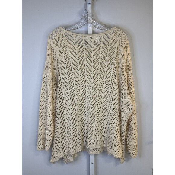 Jacque & KoKo Women’s 18/20 Plus Crochet Sweater Cream Open Knit Boho Vintage - Picture 2 of 6